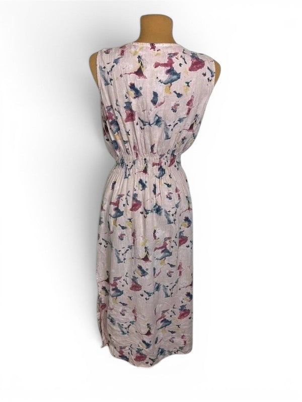100% Linnen jurk made in Italy - Vintage abstract bloemenmotief