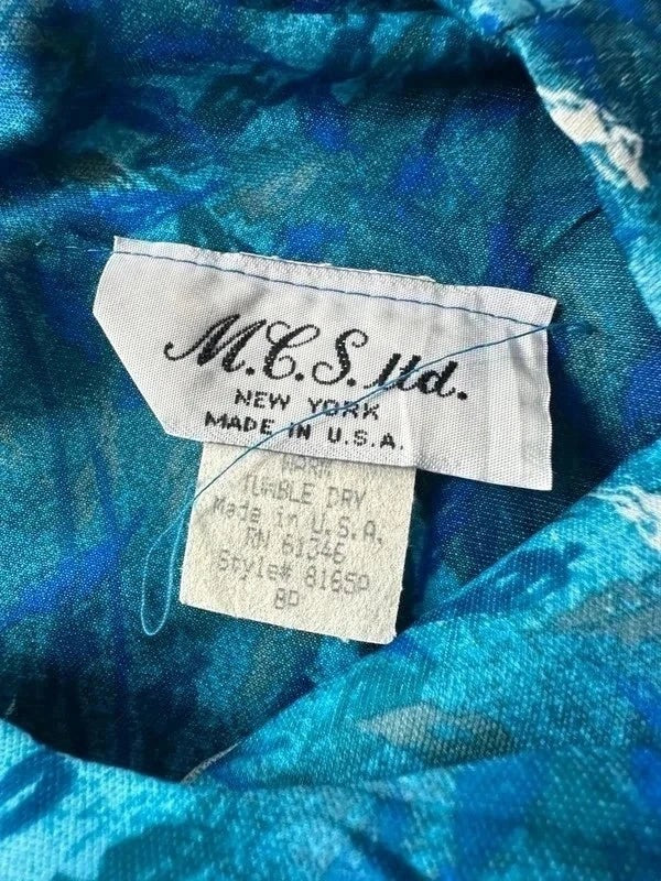 Vintage 90s bloemenjurk Made in USA blauw met schoudervullingen