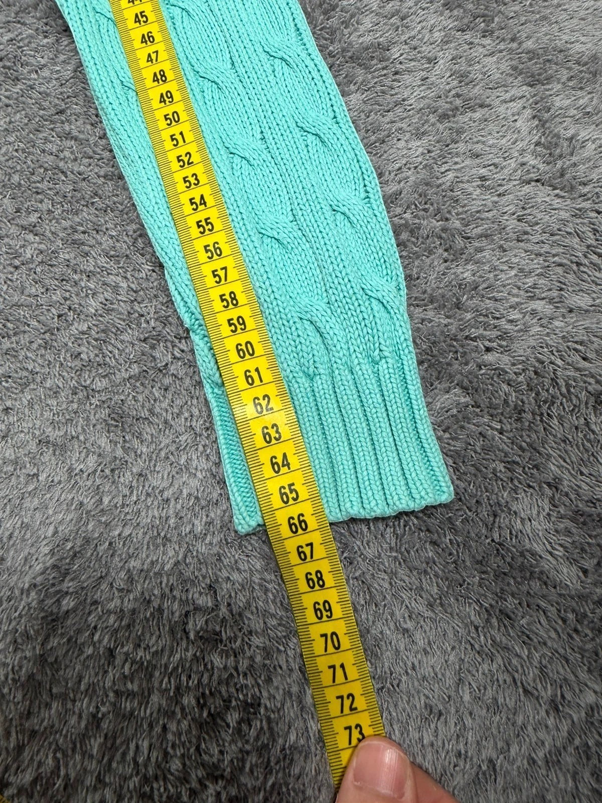 Ralph Lauren kabeltrui met ronde hals, turquoise met rood geborduurd logo