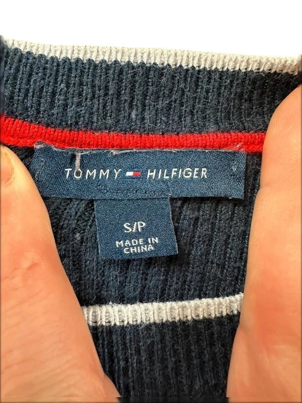 Tommy Hilfiger oversize trui marineblauw met veelkleurige strepen