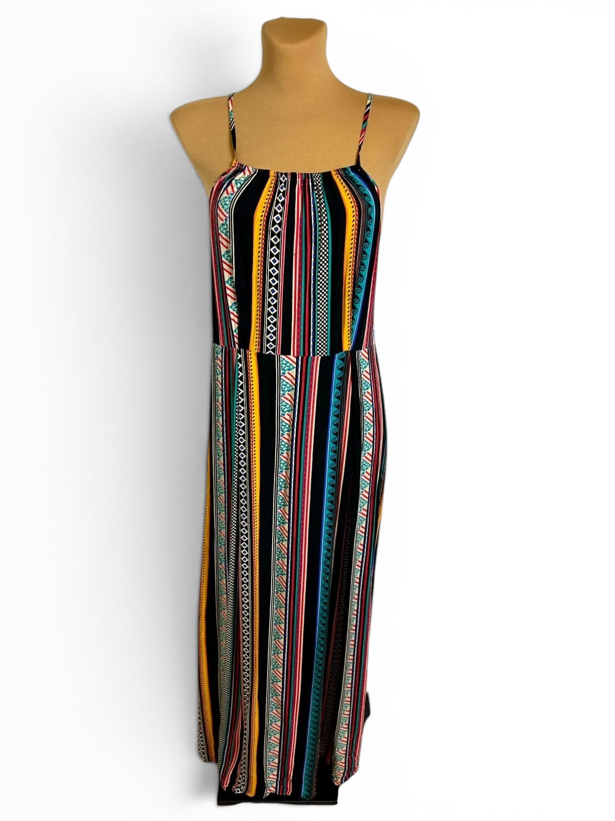 Lange jurk met open rug Boho - 100% Viscose - Meerkleurige etnische print