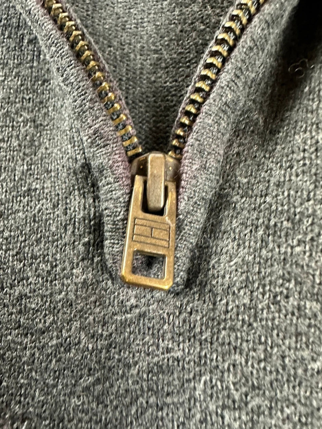 Tommy Hilfiger half-zip trui met col camionneur, donkergrijs met geborduurd logo