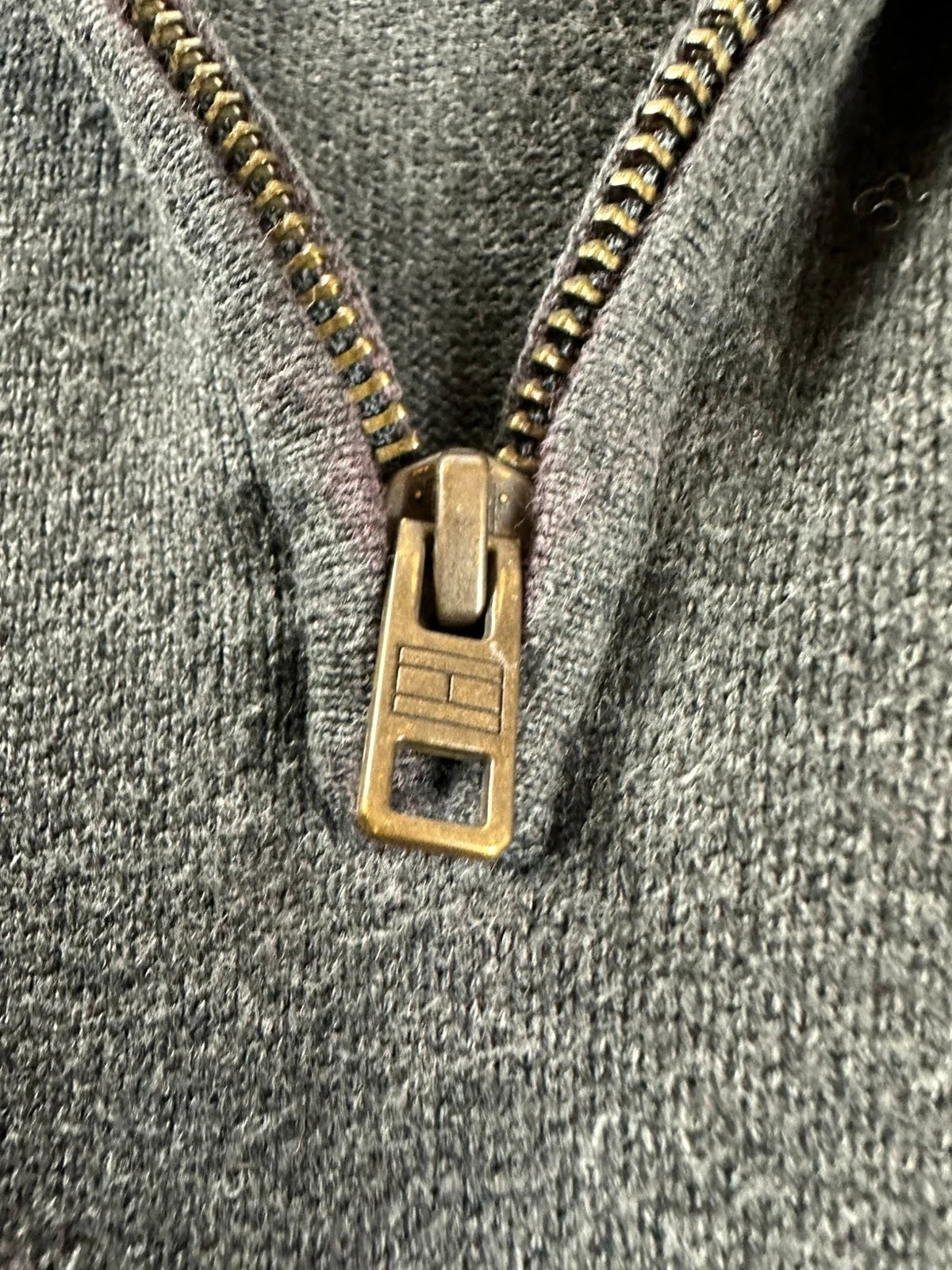 Tommy Hilfiger half-zip trui met col camionneur, donkergrijs met geborduurd logo