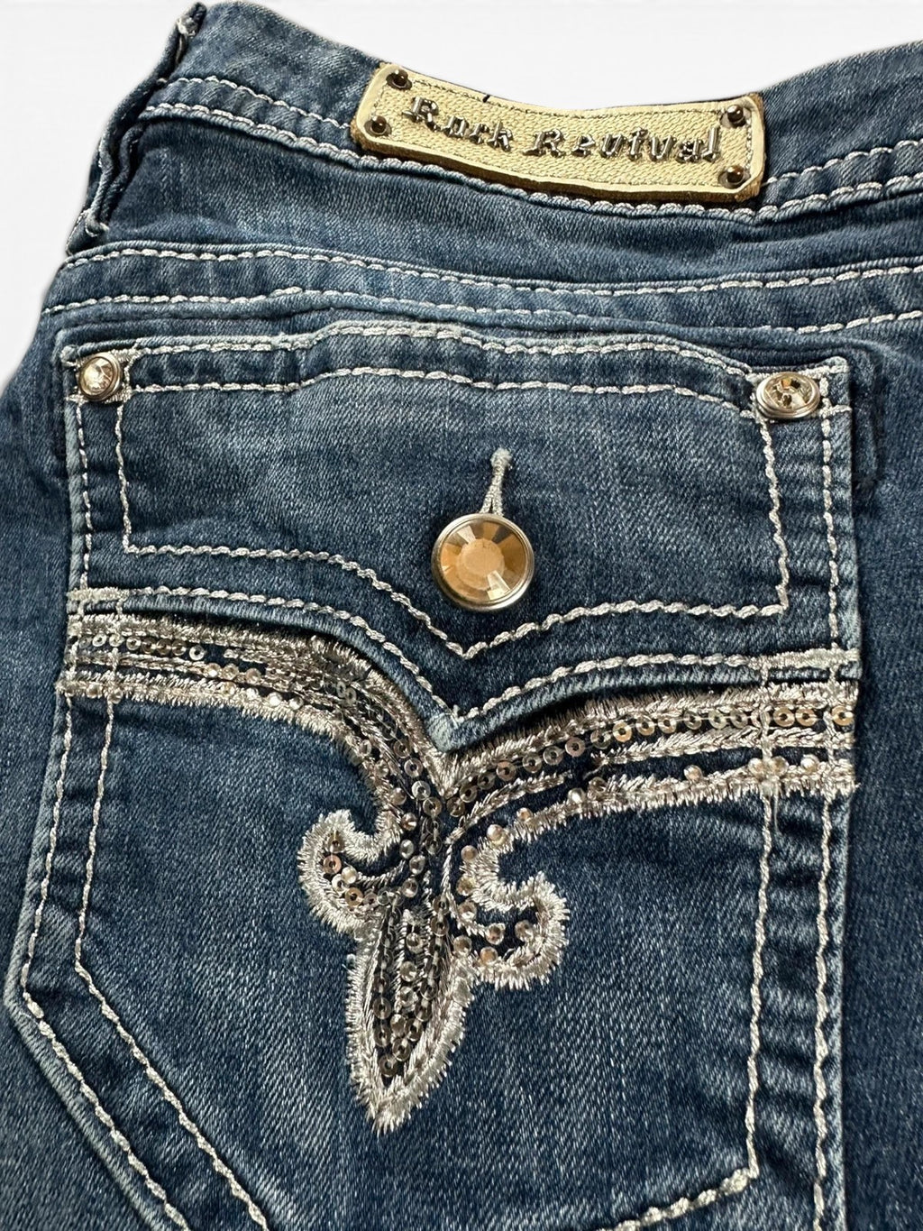 Rock Revival "Betty" Bootcut Jeans Dames Blauw Gewassen Strass