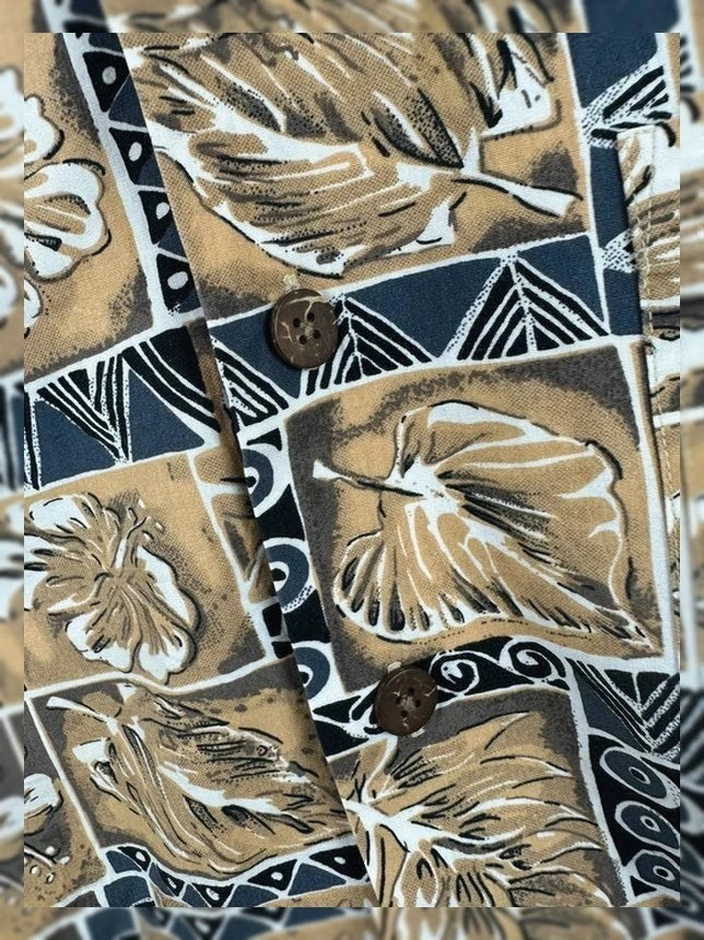Hawaïhemd Island Fever 100% Katoen Vintage Grafische Print Bruin & Beige
