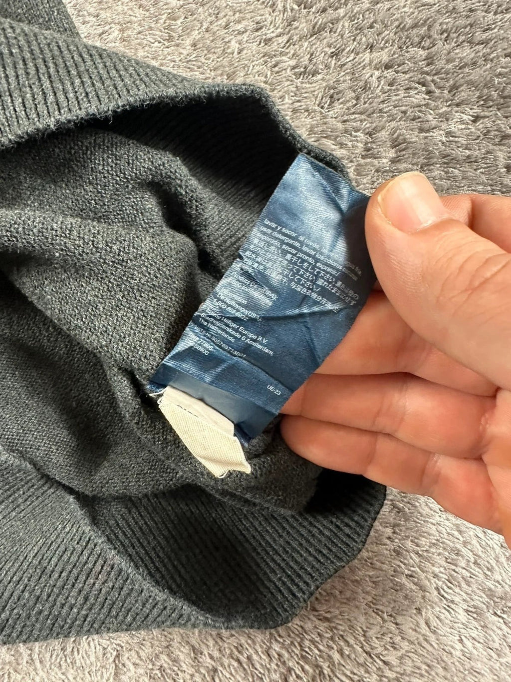 Tommy Hilfiger half-zip trui met col camionneur, donkergrijs met geborduurd logo