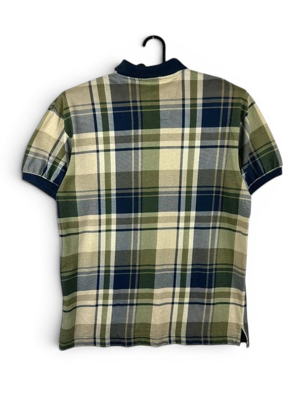 Vintage 90s Nautica Poloshirt Groen Blauw Tartan Ruitpatroon Y2K Aesthetic