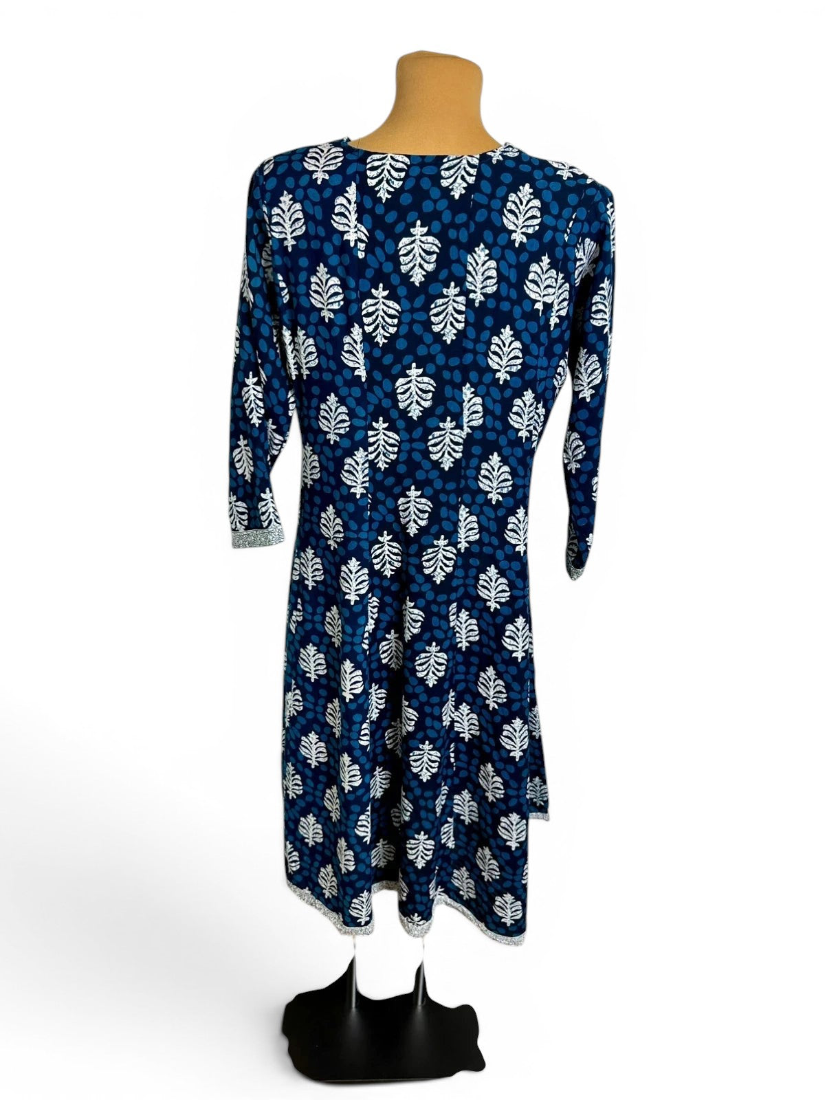 Lange Tuniek in Indiase Kurta-stijl met Florale en Geometrische Print Blauw 100% Rayon