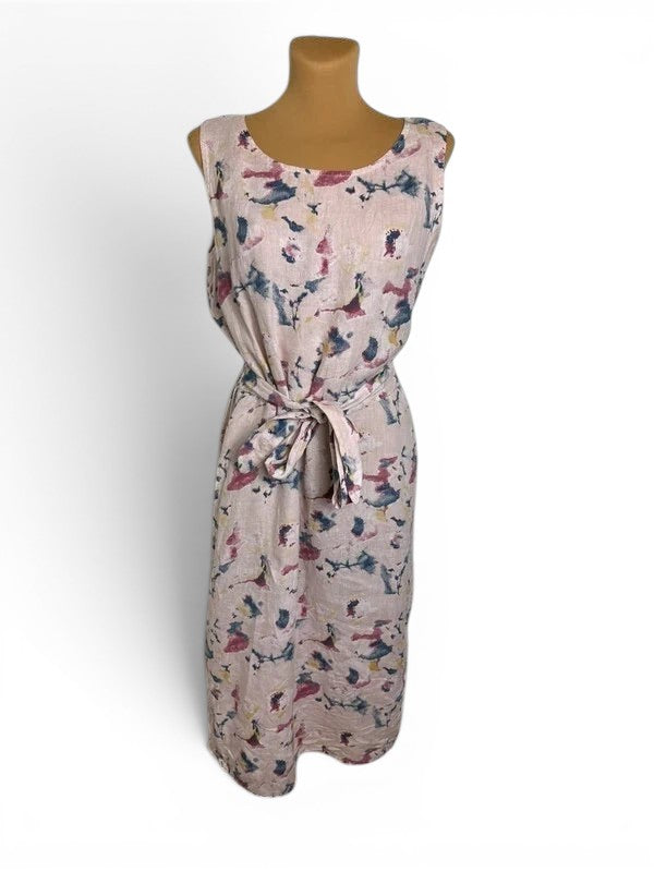 100% Linnen jurk made in Italy - Vintage abstract bloemenmotief