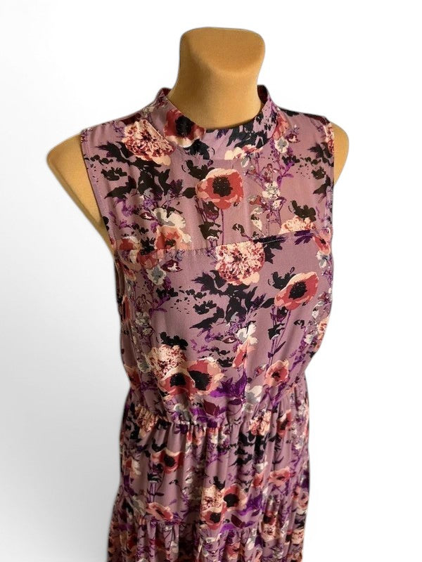 Lange bloemenjurk LULUS mauve boho – Opstaande kraag Bruiloft / Ceremonie