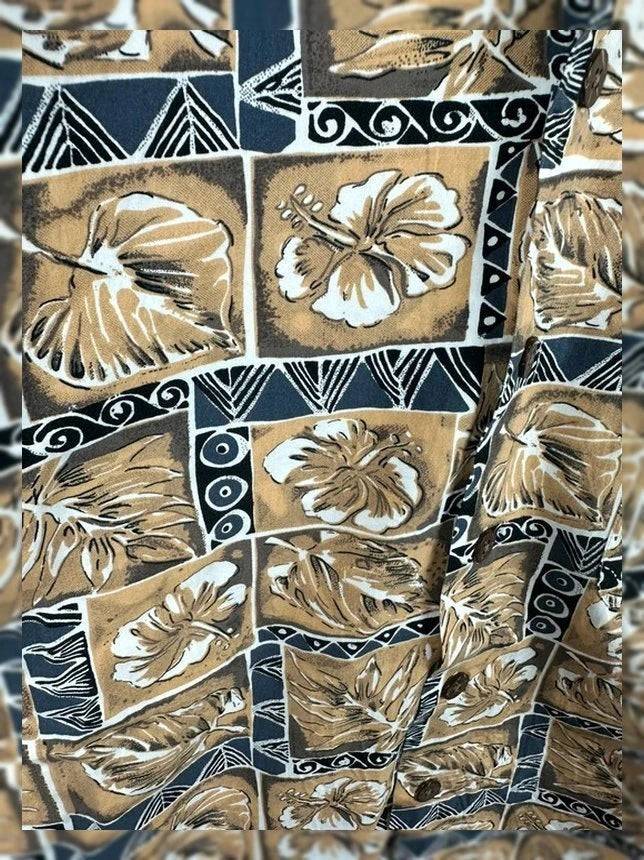 Hawaïhemd Island Fever 100% Katoen Vintage Grafische Print Bruin & Beige