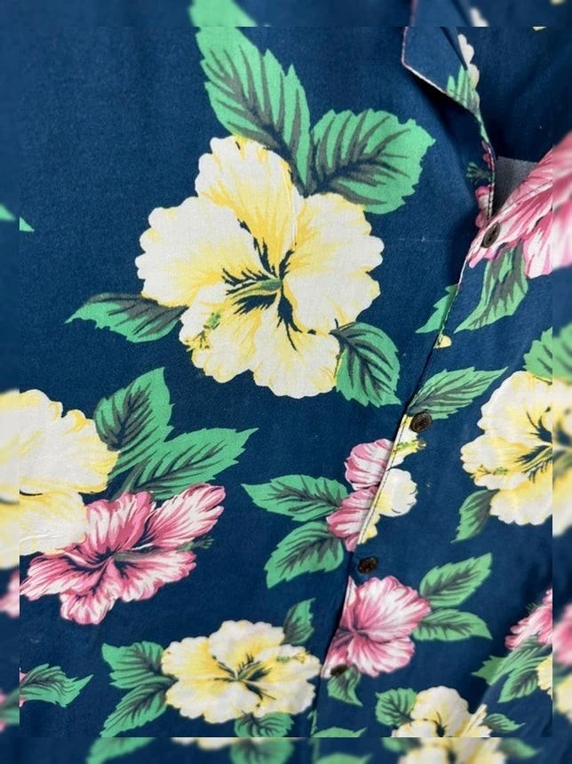 Hawaïhemd Joe Fresh XL 100% Soepel Rayon Hibiscusbloemen Marineblauw