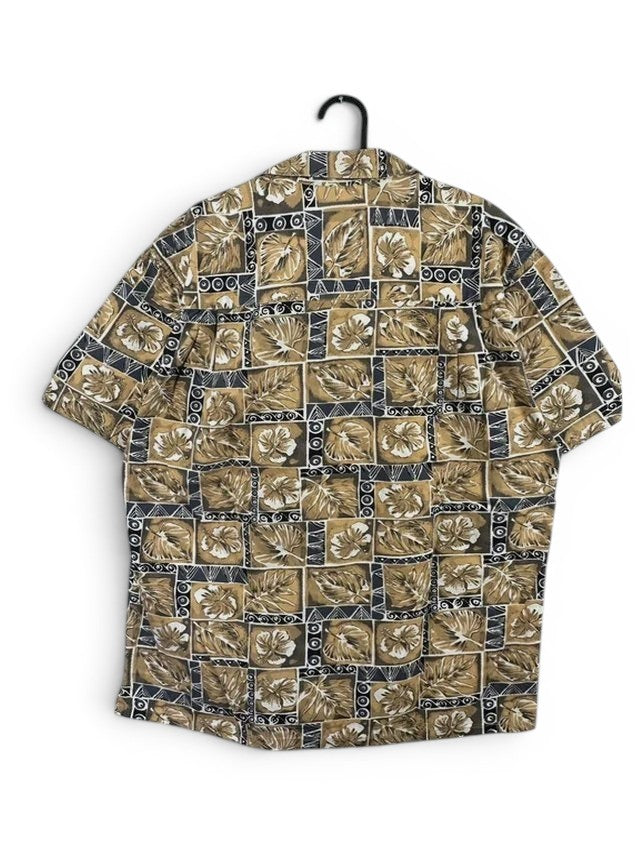 Hawaïhemd Island Fever 100% Katoen Vintage Grafische Print Bruin & Beige