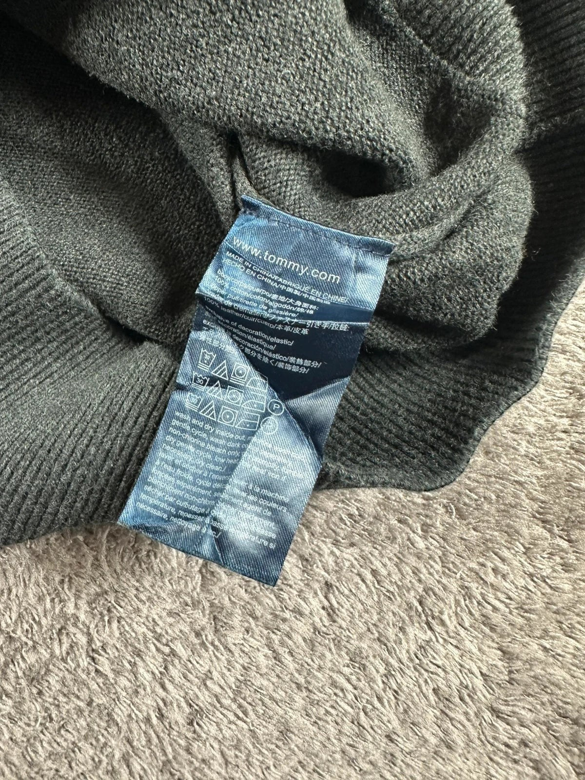 Tommy Hilfiger half-zip trui met col camionneur, donkergrijs met geborduurd logo