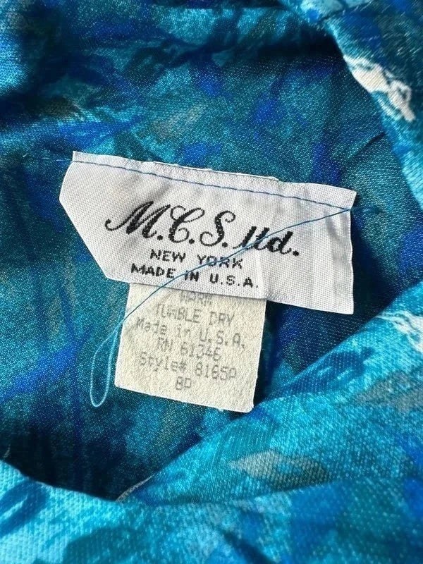 Vintage 90s bloemenjurk Made in USA blauw met schoudervullingen