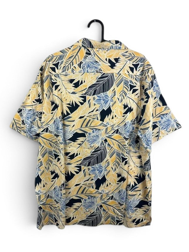 Hawaïhemd Club Room 55% Zijde & Rayon Bloemenprint Geel / Blauw