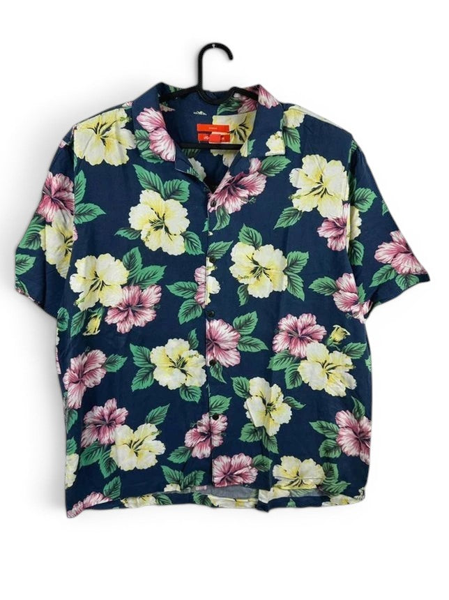 Hawaïhemd Joe Fresh XL 100% Soepel Rayon Hibiscusbloemen Marineblauw