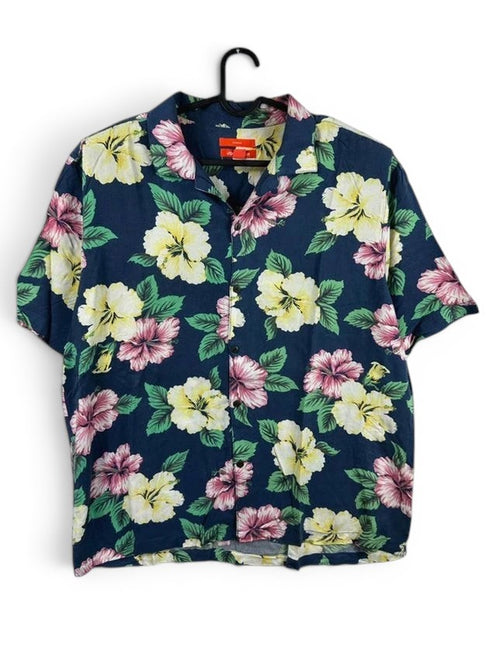 Hawaïhemd Joe Fresh XL 100% Soepel Rayon Hibiscusbloemen Marineblauw