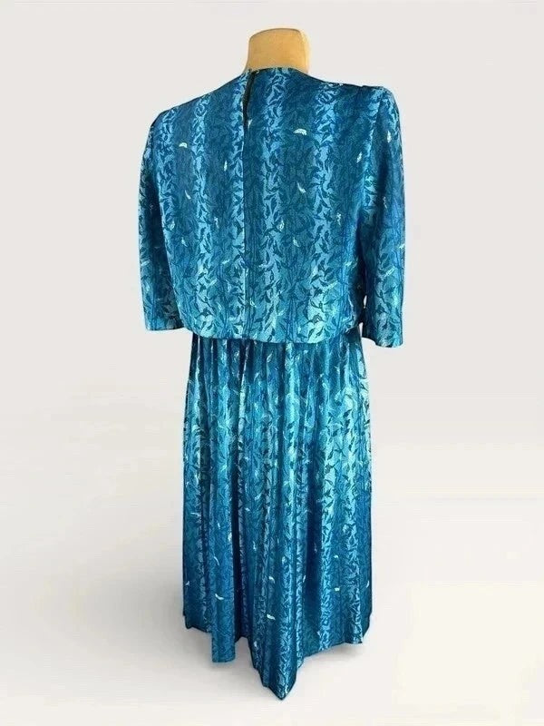 Vintage 90s bloemenjurk Made in USA blauw met schoudervullingen