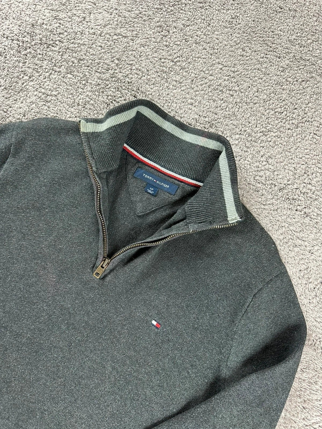 Tommy Hilfiger half-zip trui met col camionneur, donkergrijs met geborduurd logo