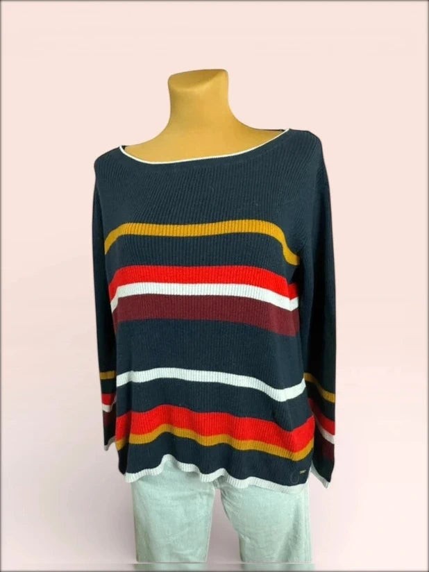 Tommy Hilfiger oversize trui marineblauw met veelkleurige strepen