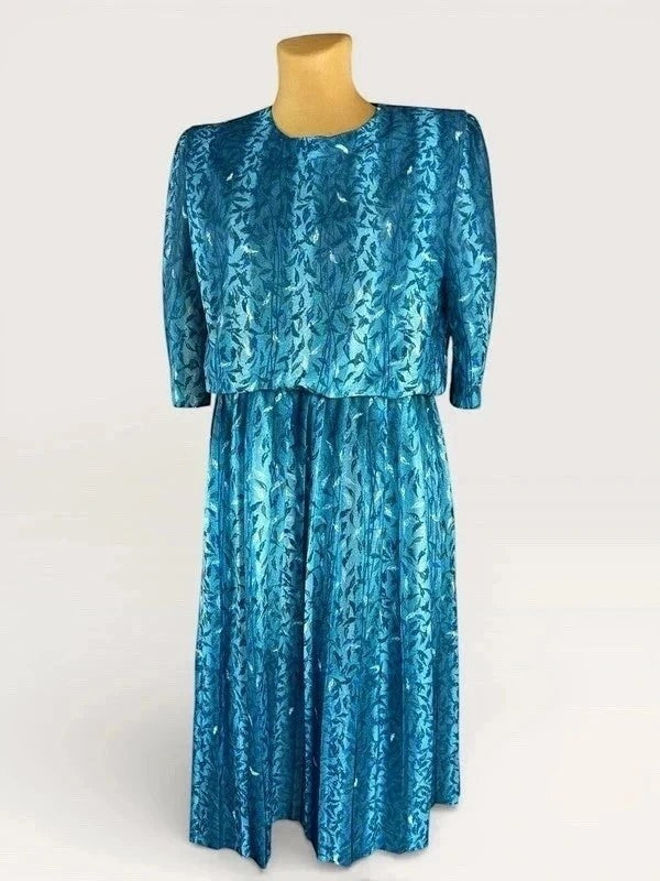 Vintage 90s bloemenjurk Made in USA blauw met schoudervullingen