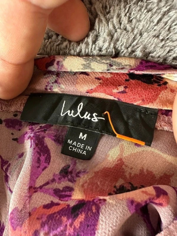 Lange bloemenjurk LULUS mauve boho – Opstaande kraag Bruiloft / Ceremonie