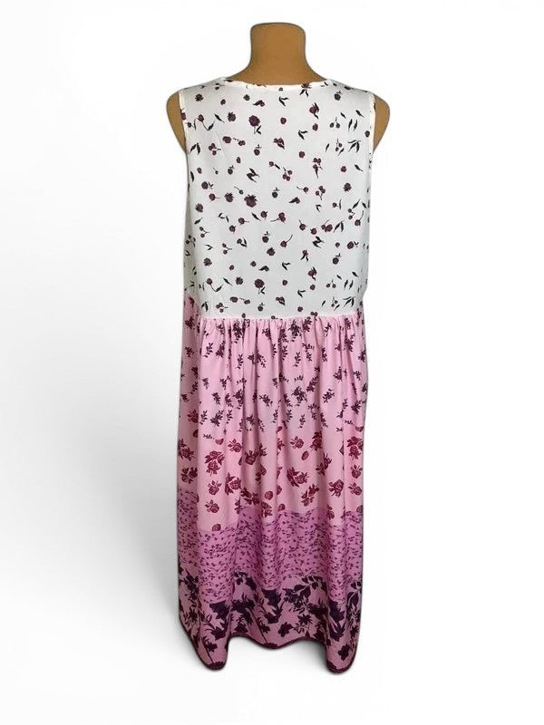 Lange mouwloze bloemenjurk roze en wit – Boho stijl