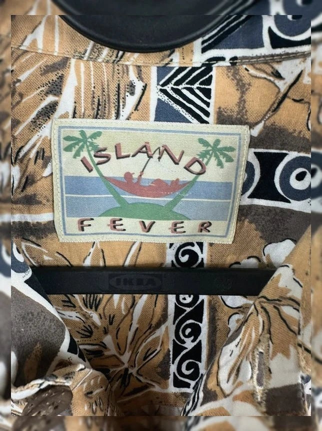 Hawaïhemd Island Fever 100% Katoen Vintage Grafische Print Bruin & Beige
