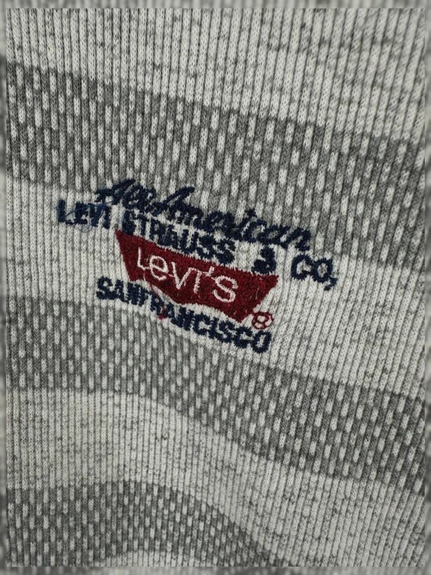 Vintage 90s Levi's Poloshirt Grijs Wit Gestreept Geborduurd Logo