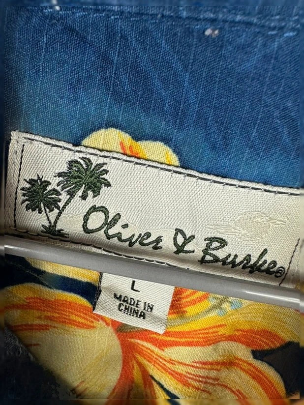 Hawaïhemd Oliver & Burke Bloemenprint Blauw en Geel
