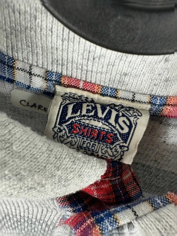Vintage 90s Levi's Poloshirt Grijs Wit Gestreept Geborduurd Logo