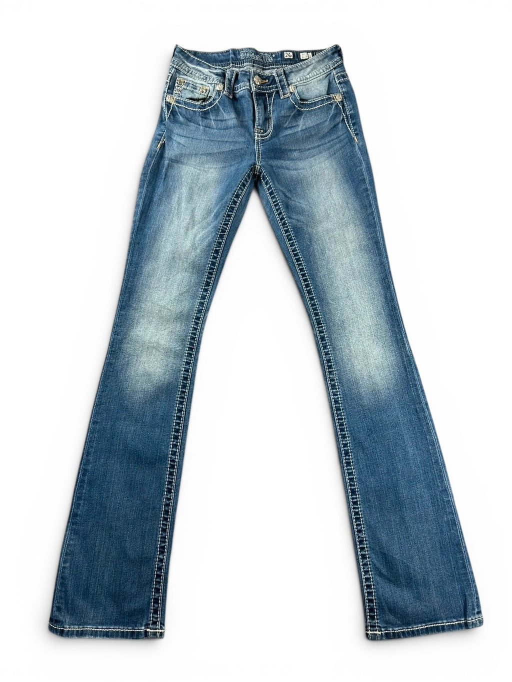 Miss Me Mid Rise Slim Bootcut Jeans Strass Y2K Denim