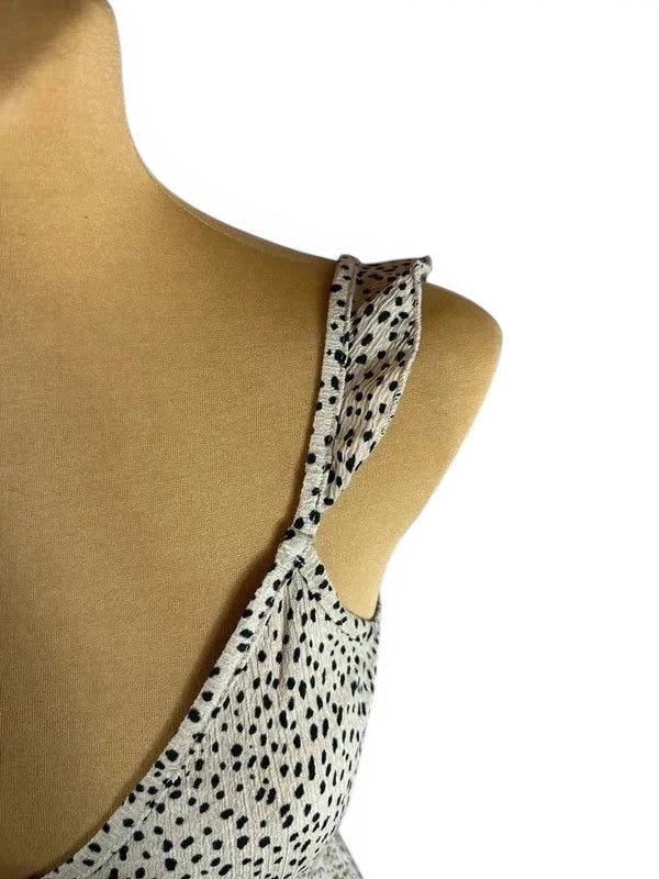 Zomerse jumpsuit Stradivarius crème-wit zwarte stippen bandjes met ruches