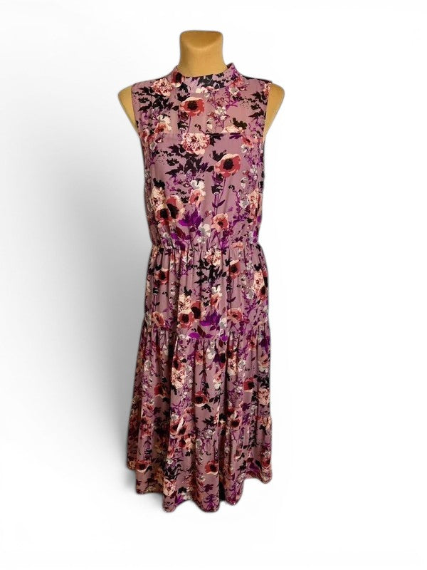 Lange bloemenjurk LULUS mauve boho – Opstaande kraag Bruiloft / Ceremonie