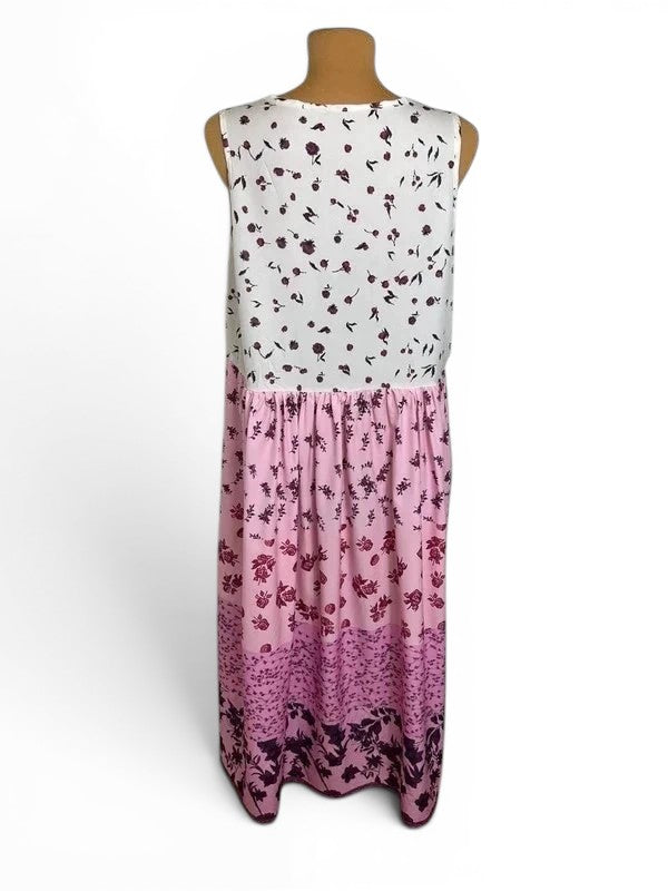 Lange mouwloze bloemenjurk roze en wit – Boho stijl