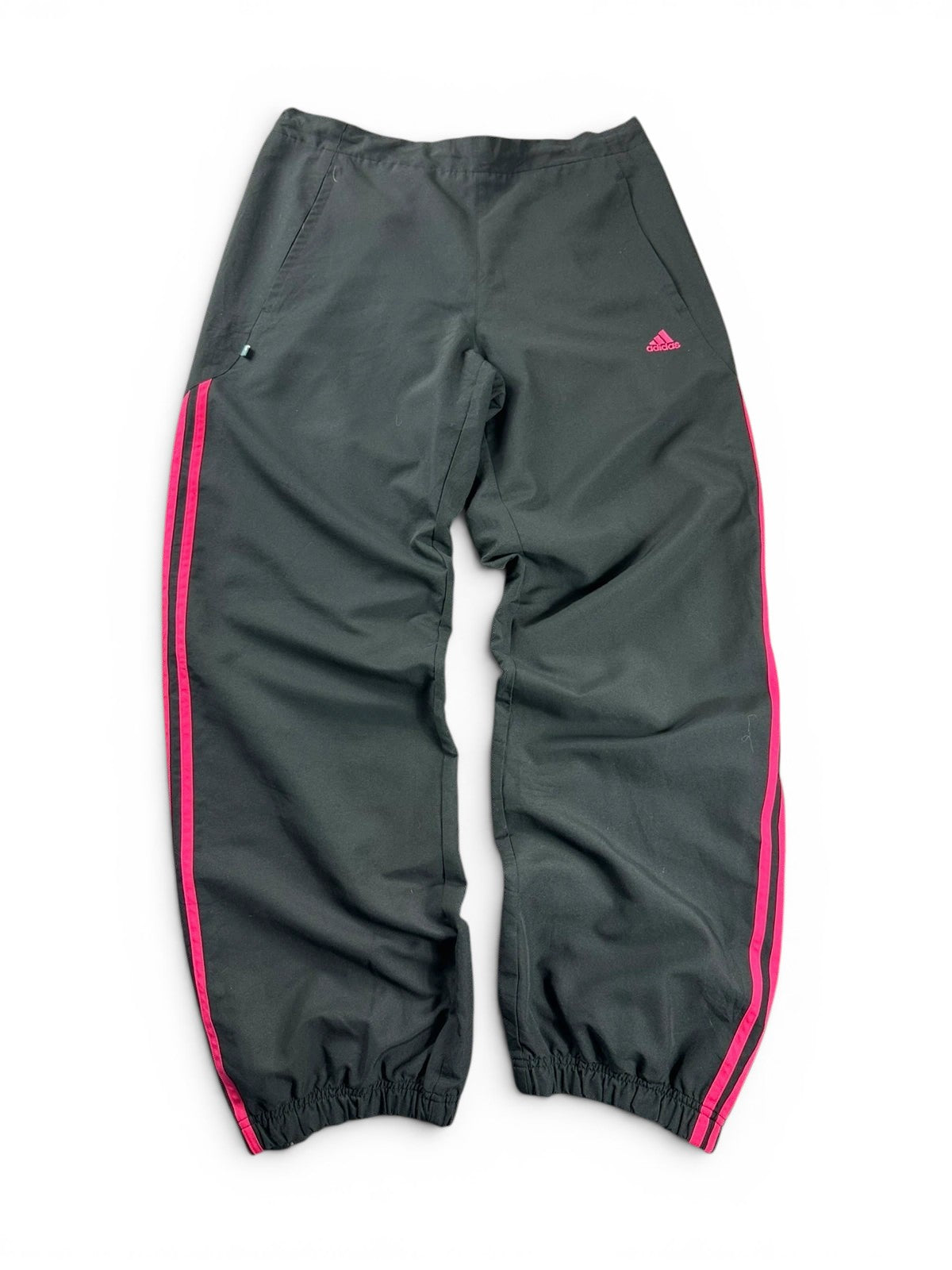 Vintage Adidas Baggy Broek - Zwart & Fuchsia Roze - Y2K / Gorpcore Stijl