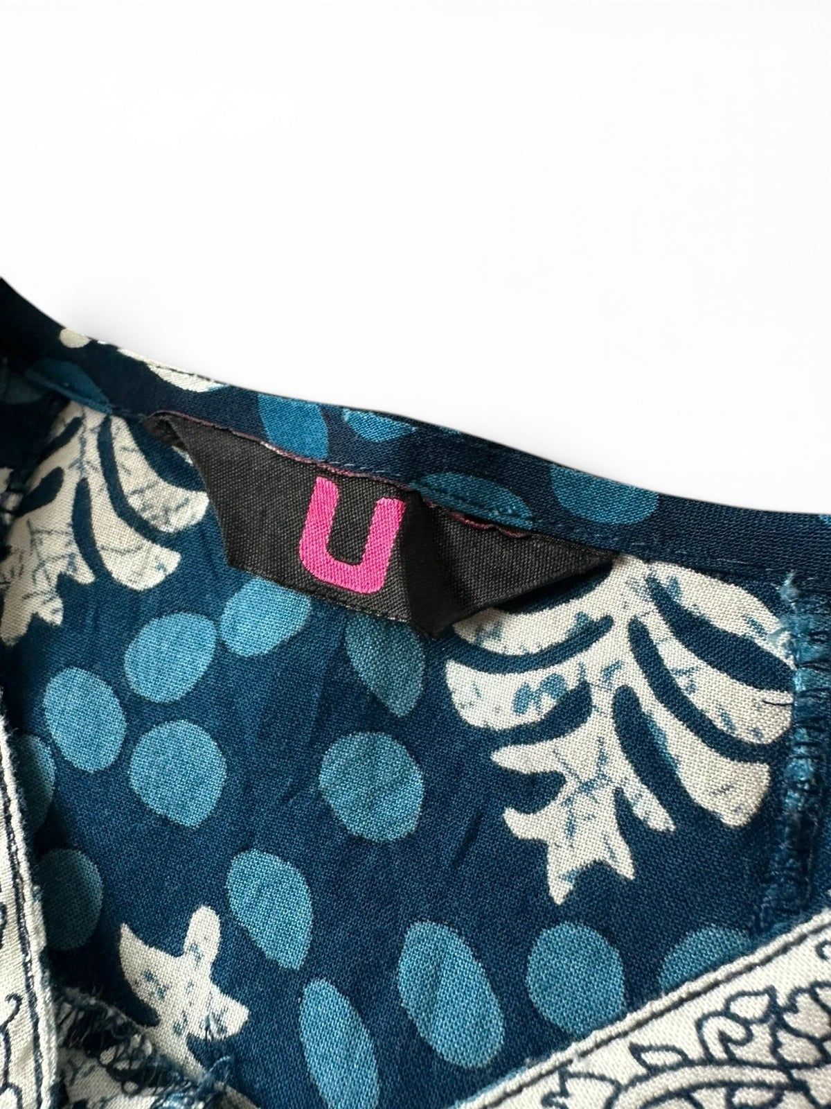 Lange Tuniek in Indiase Kurta-stijl met Florale en Geometrische Print Blauw 100% Rayon
