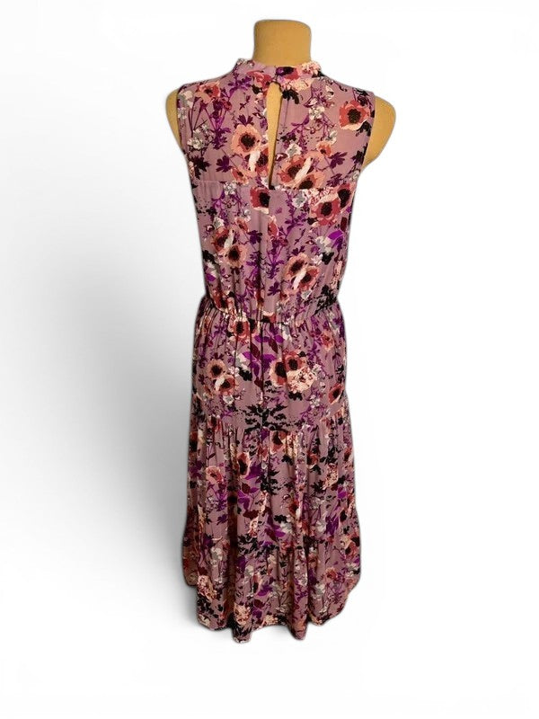 Lange bloemenjurk LULUS mauve boho – Opstaande kraag Bruiloft / Ceremonie