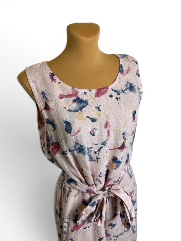 100% Linnen jurk made in Italy - Vintage abstract bloemenmotief