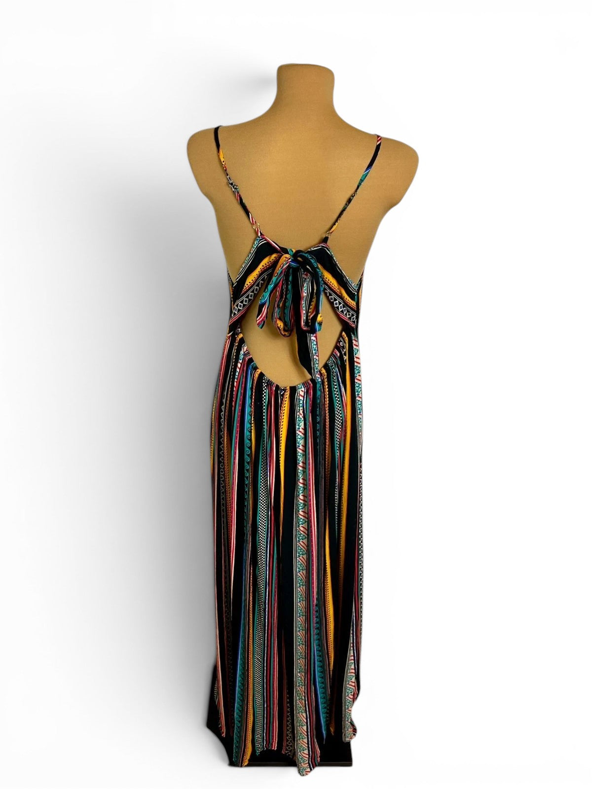Lange jurk met open rug Boho - 100% Viscose - Meerkleurige etnische print