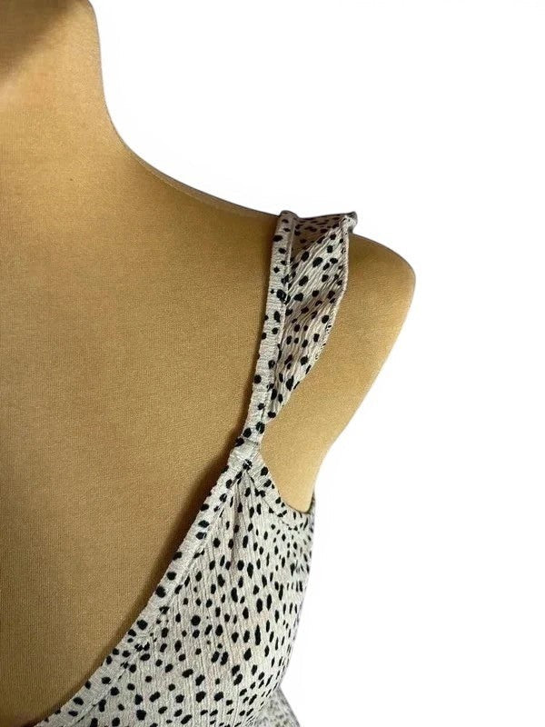 Zomerse jumpsuit Stradivarius crème-wit zwarte stippen bandjes met ruches