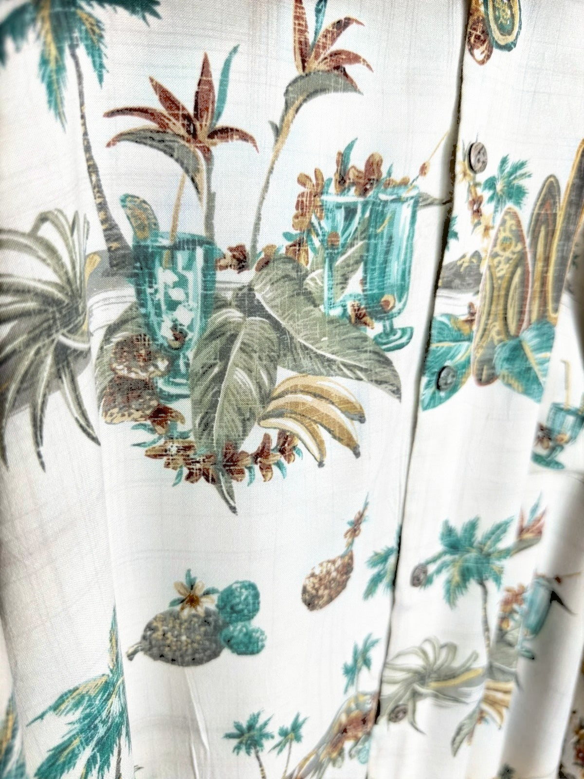 Vintage Batek Bay Hawaiishirt Beige 100% Rayon Surf Stijl