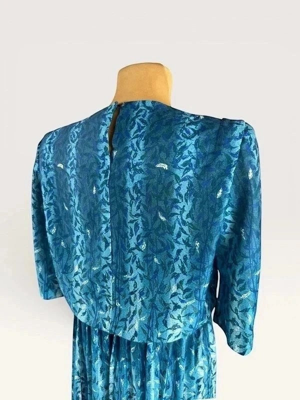 Vintage 90s bloemenjurk Made in USA blauw met schoudervullingen