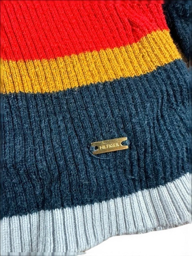 Tommy Hilfiger oversize trui marineblauw met veelkleurige strepen