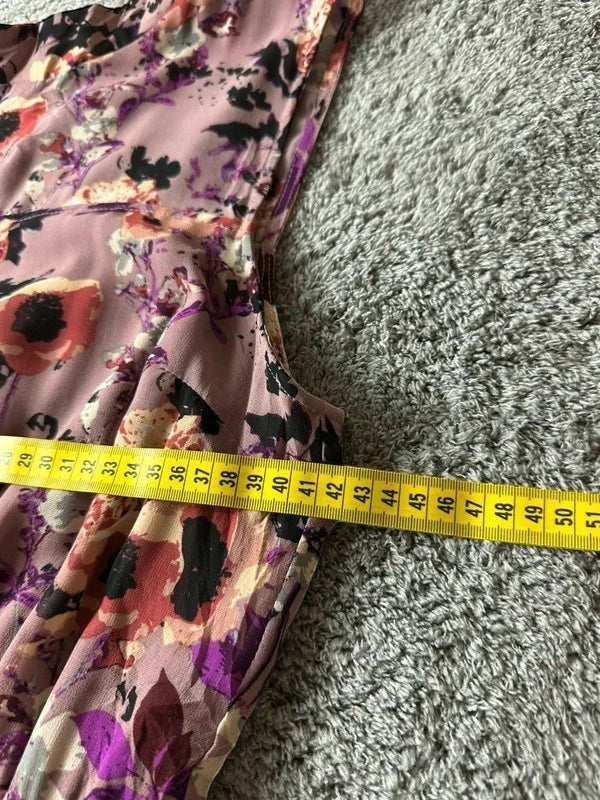 Lange bloemenjurk LULUS mauve boho – Opstaande kraag Bruiloft / Ceremonie