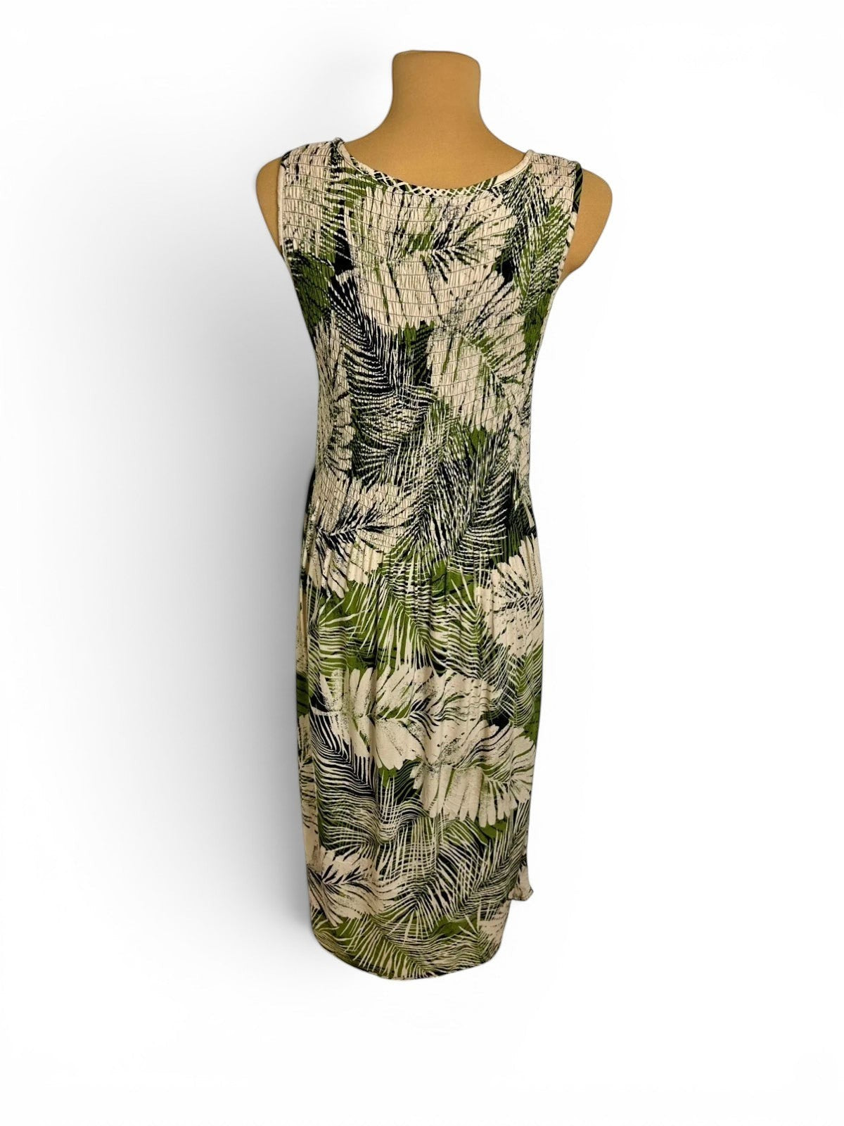 Robe Longue Fleurie Tropicale Imprimé Palmier Vert & Crème Buste Smoké 100% Rayonne
