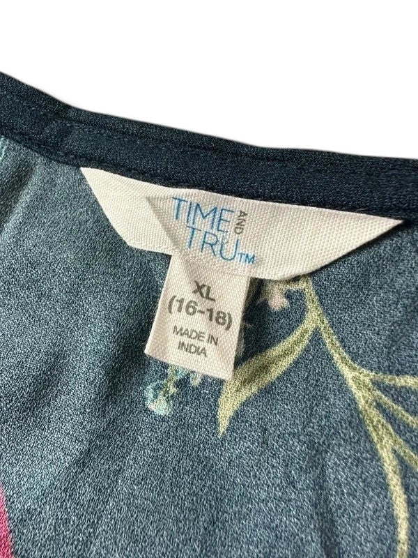 Lange gebloemde overslagjurk blauw Time and Tru – Lange mouwen