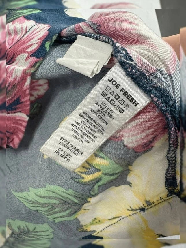 Hawaïhemd Joe Fresh XL 100% Soepel Rayon Hibiscusbloemen Marineblauw