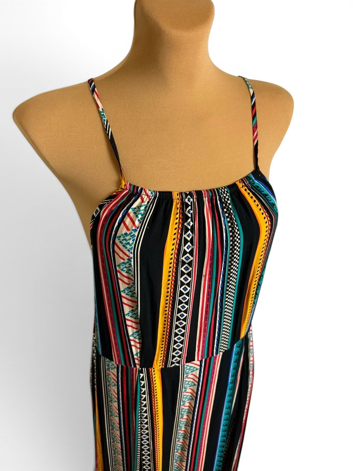 Lange jurk met open rug Boho - 100% Viscose - Meerkleurige etnische print